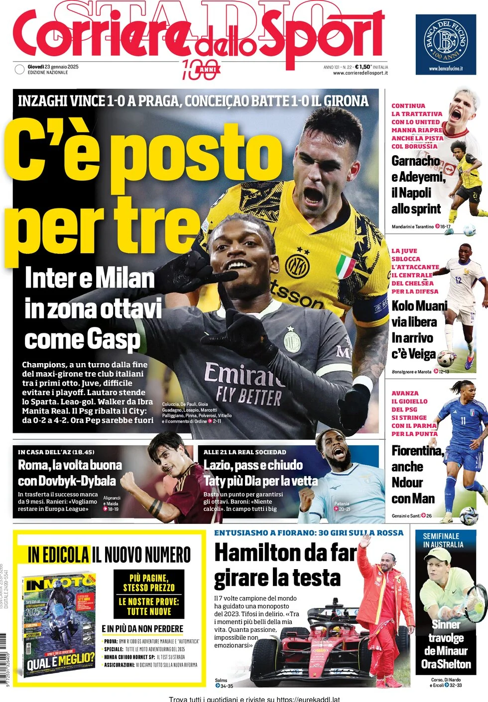 anteprima della prima pagina di corriere-dello-sport del 23/01/2025