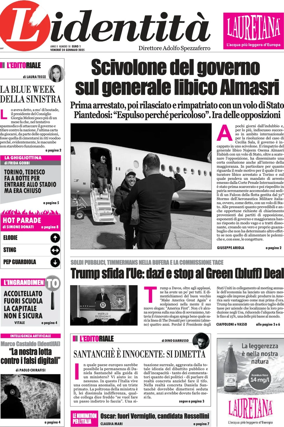 anteprima della prima pagina di lidentit del 24/01/2025
