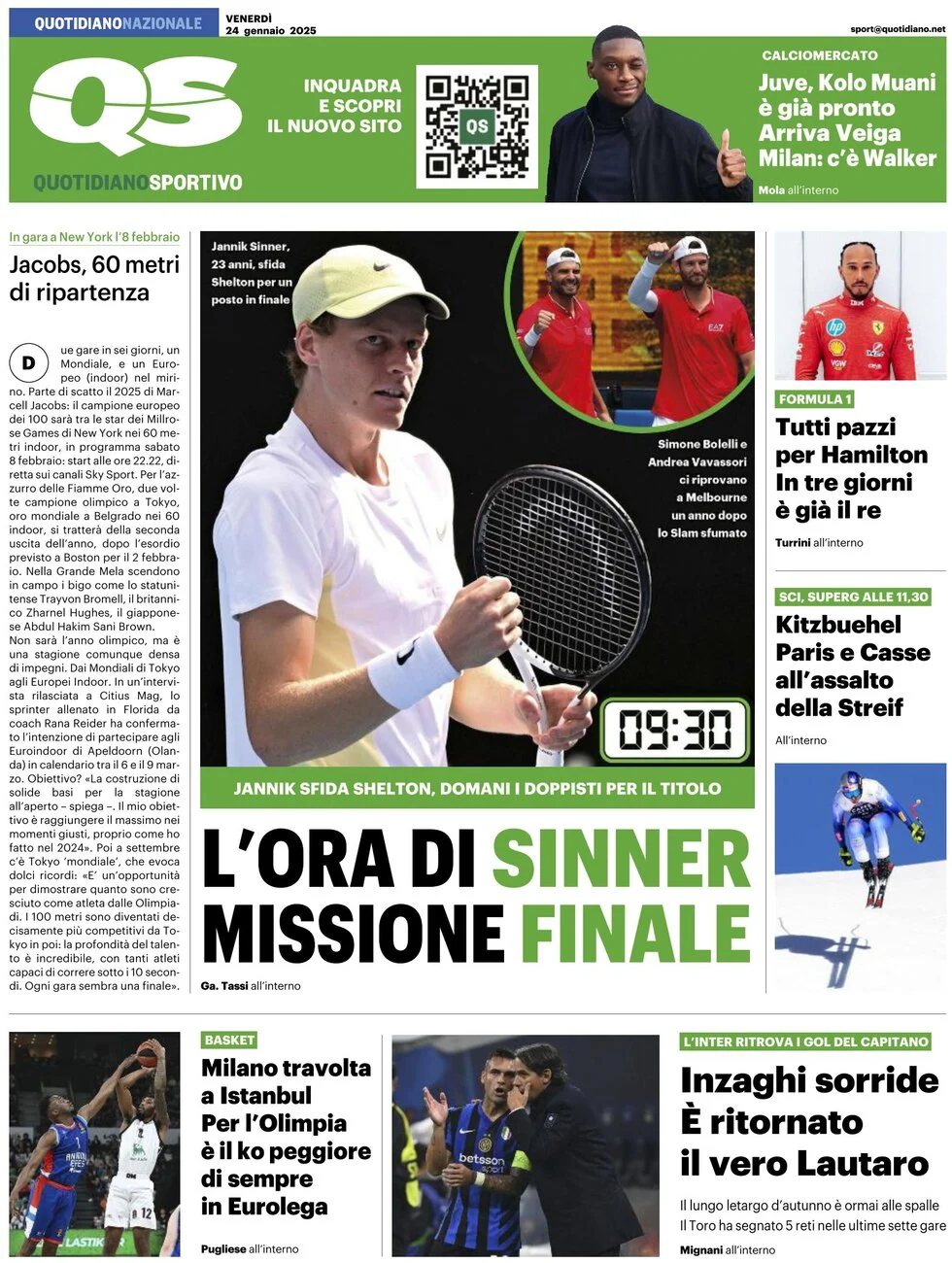 anteprima della prima pagina di qs-quotidiano-sportivo del 24/01/2025