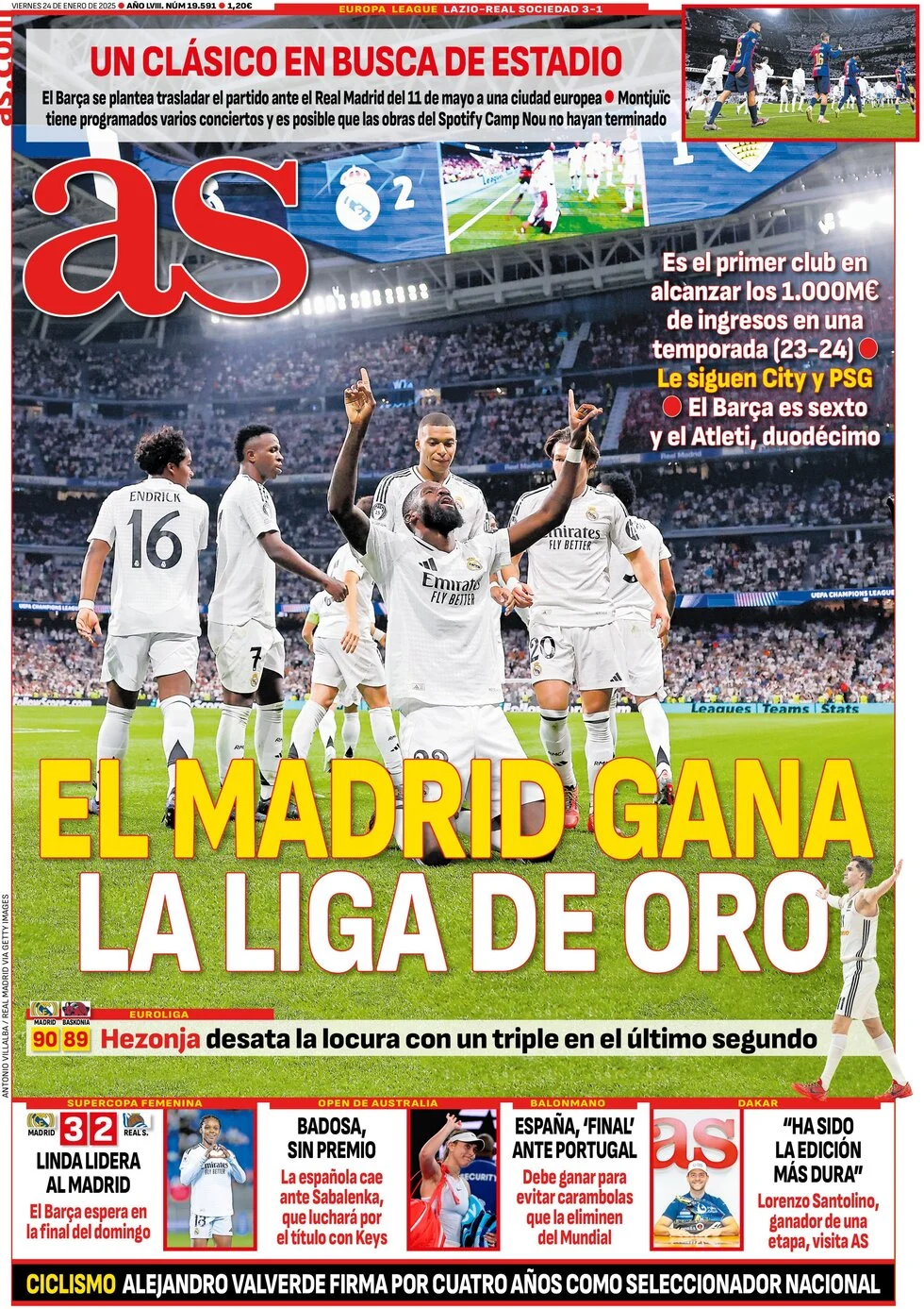 anteprima della prima pagina di as-madrid del 24/01/2025
