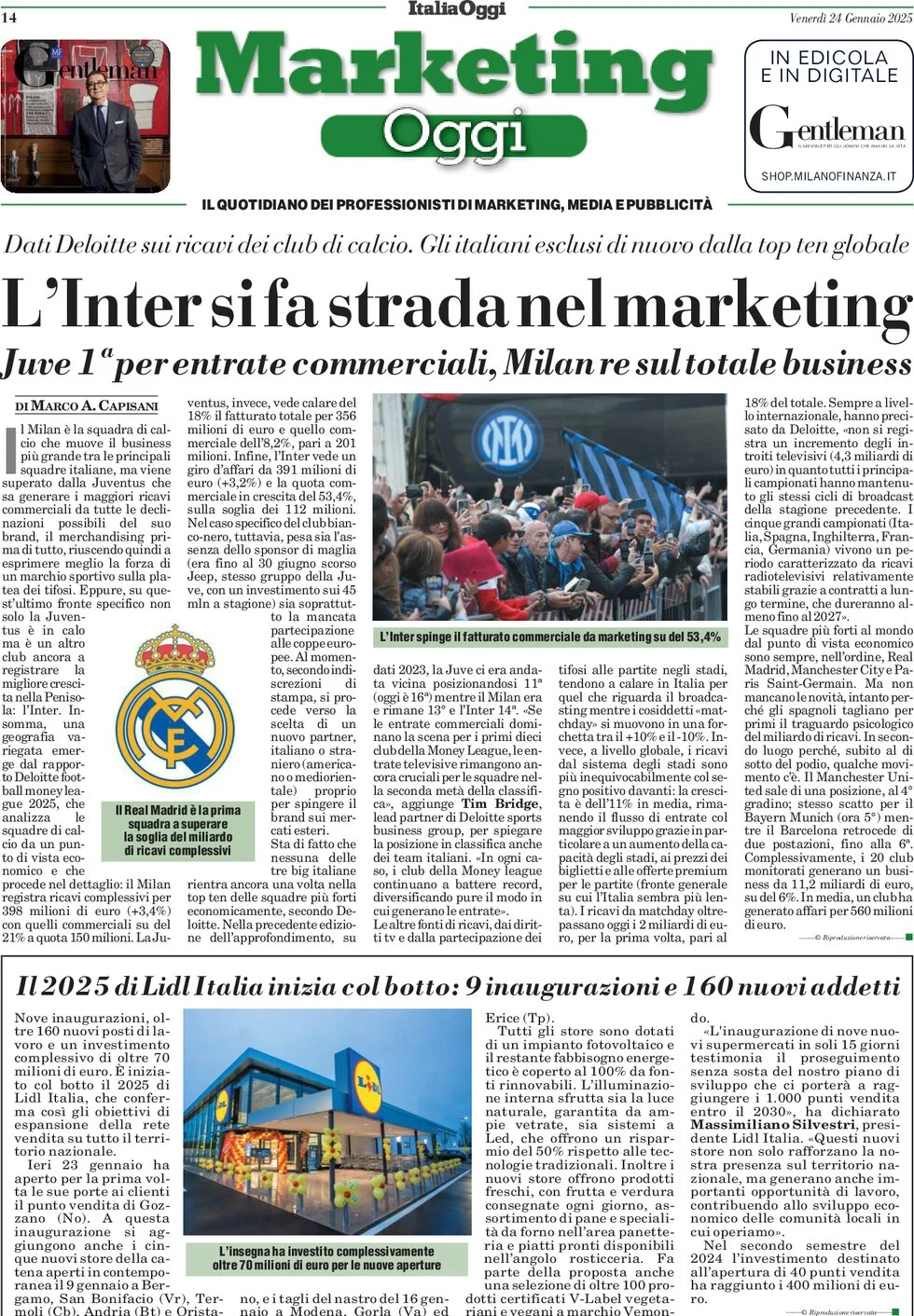 anteprima della prima pagina di marketing-oggi del 24/01/2025