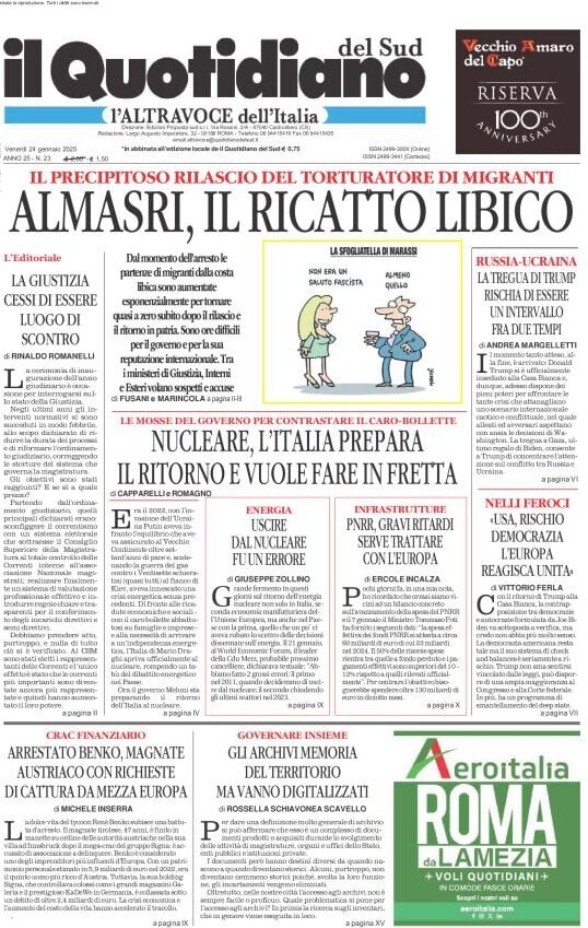 anteprima della prima pagina di il-quotidiano-del-sud-laltravoce del 24/01/2025