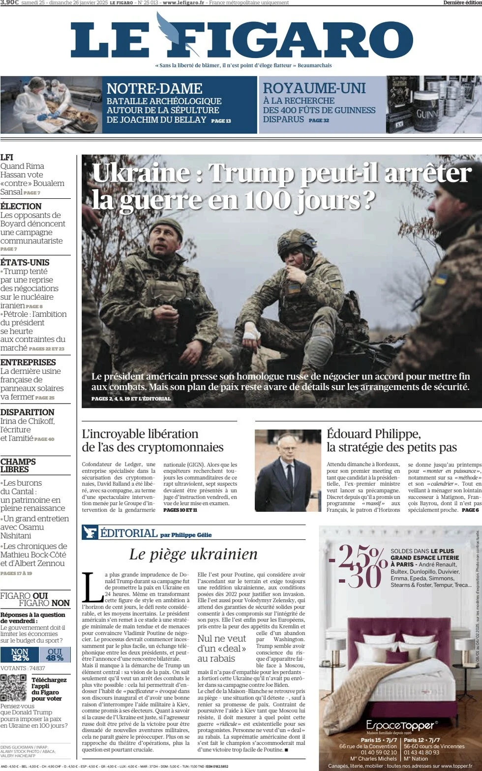 anteprima della prima pagina di le-figaro del 25/01/2025