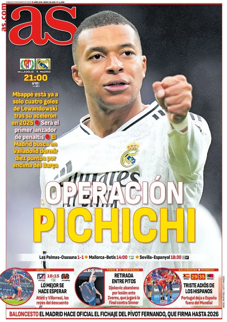 anteprima della prima pagina di as-madrid del 25/01/2025
