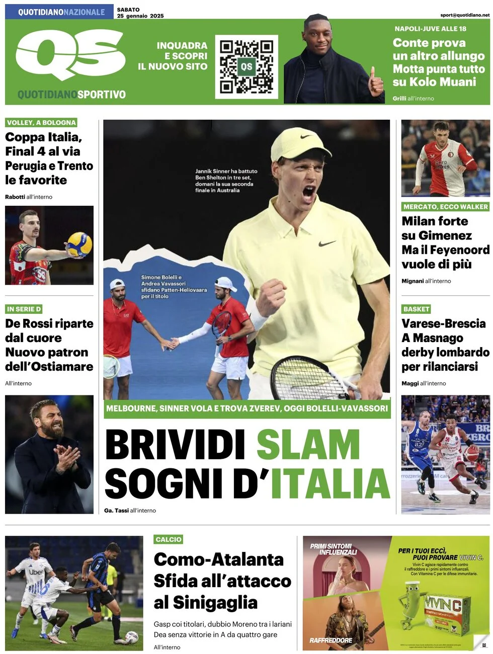 anteprima della prima pagina di qs-quotidiano-sportivo del 25/01/2025