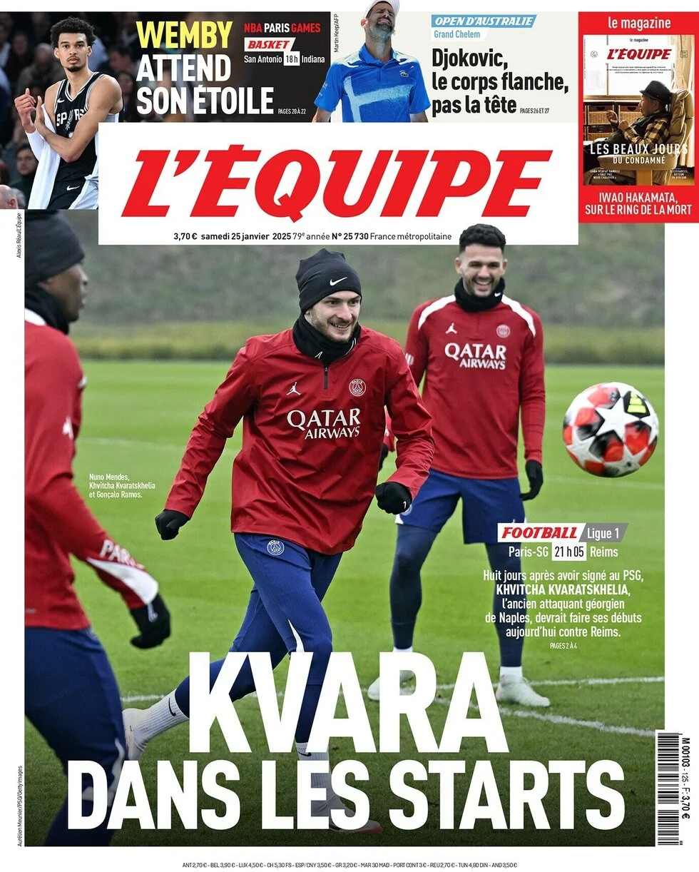 anteprima della prima pagina di lequipe del 25/01/2025