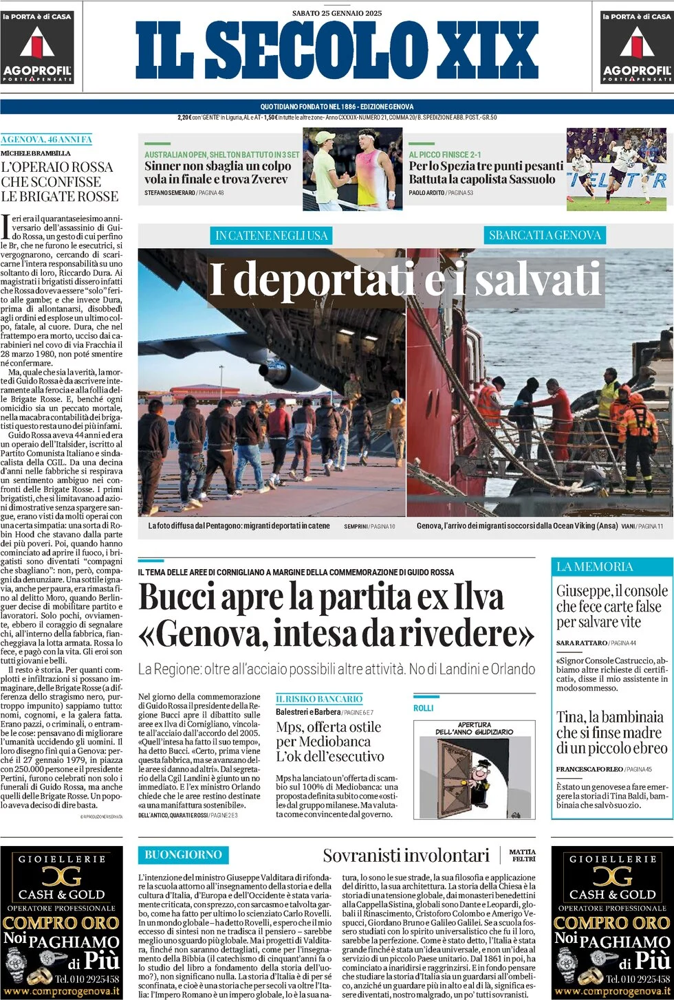 anteprima della prima pagina di il-secolo-xix del 25/01/2025