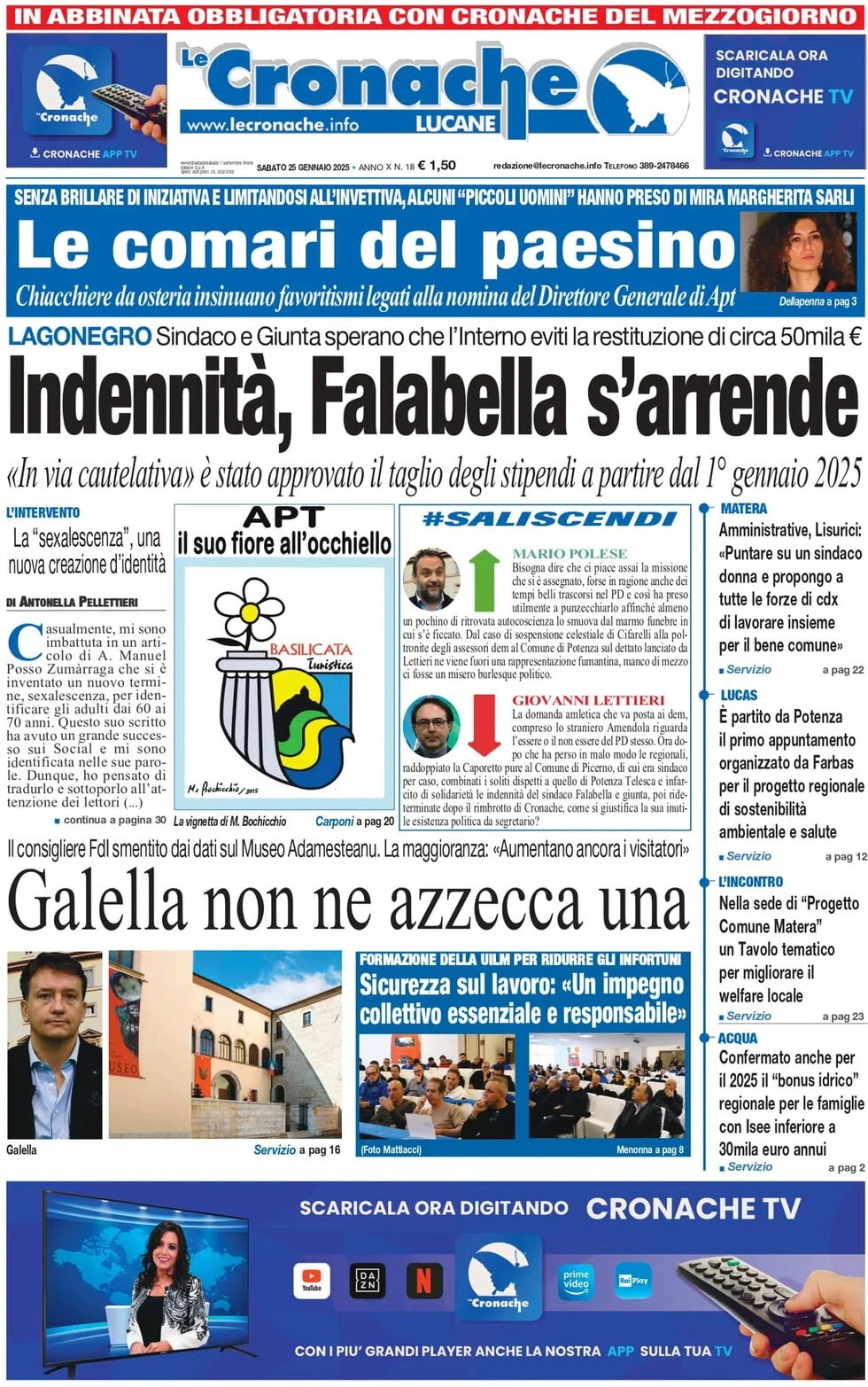 anteprima della prima pagina di le-cronache-lucane del 25/01/2025