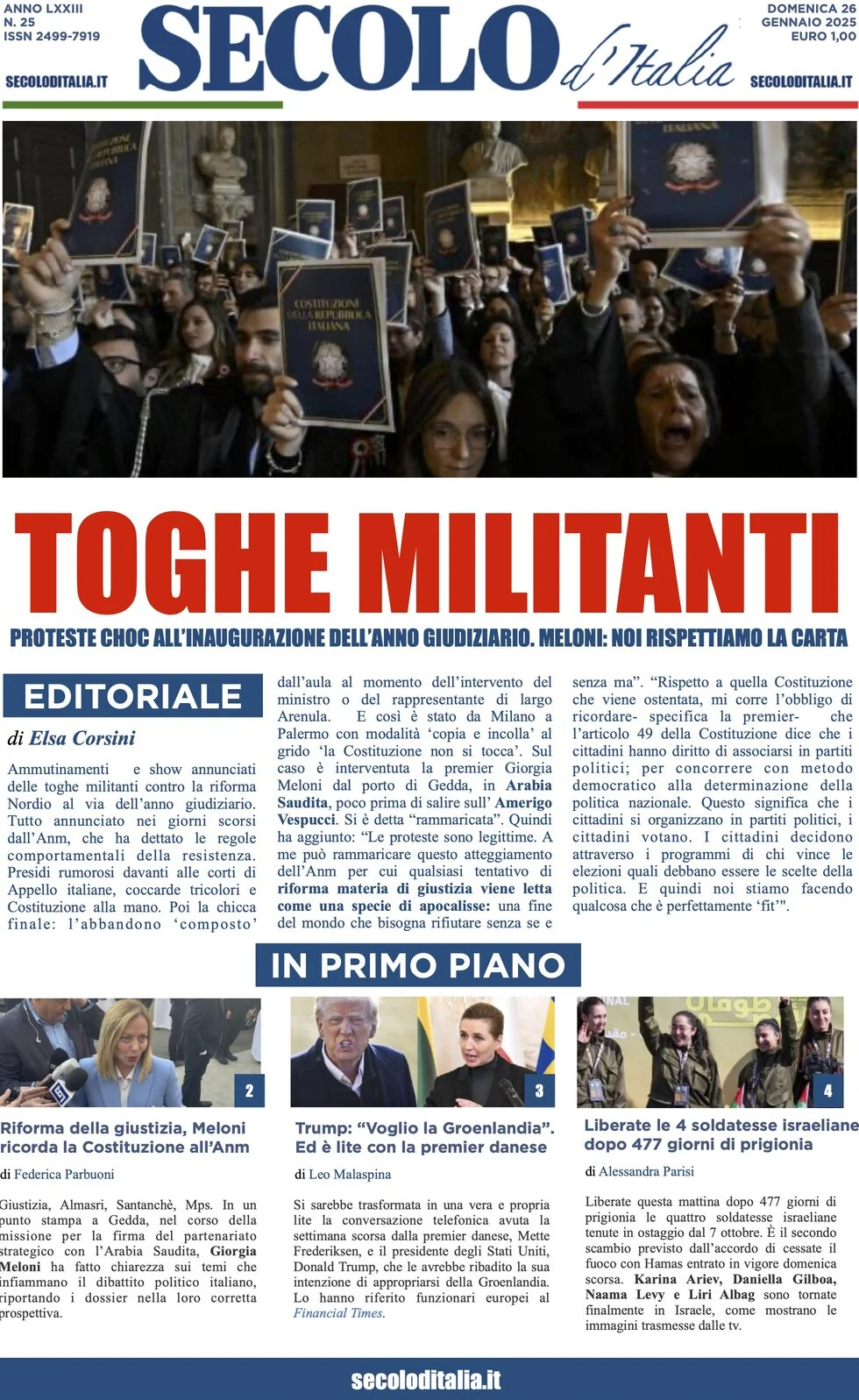 anteprima della prima pagina di secolo-ditalia del 26/01/2025
