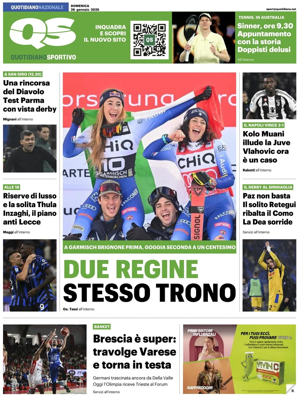 anteprima della prima pagina di qs-quotidiano-sportivo del 26/01/2025