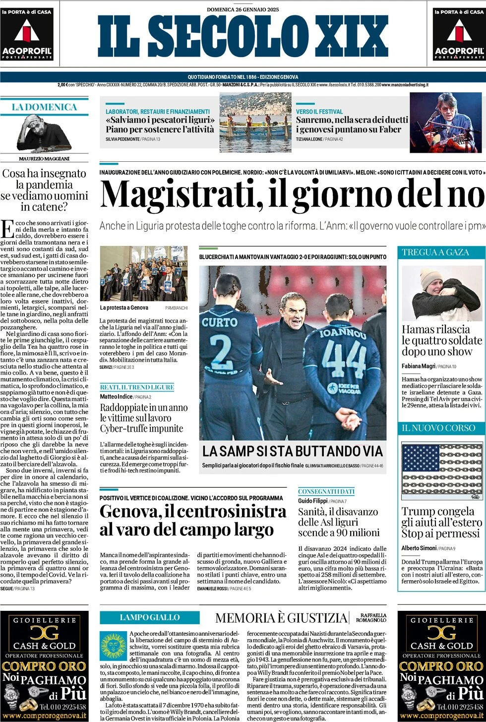 anteprima della prima pagina di il-secolo-xix del 26/01/2025