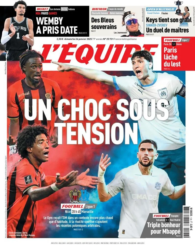 anteprima della prima pagina di lequipe del 26/01/2025