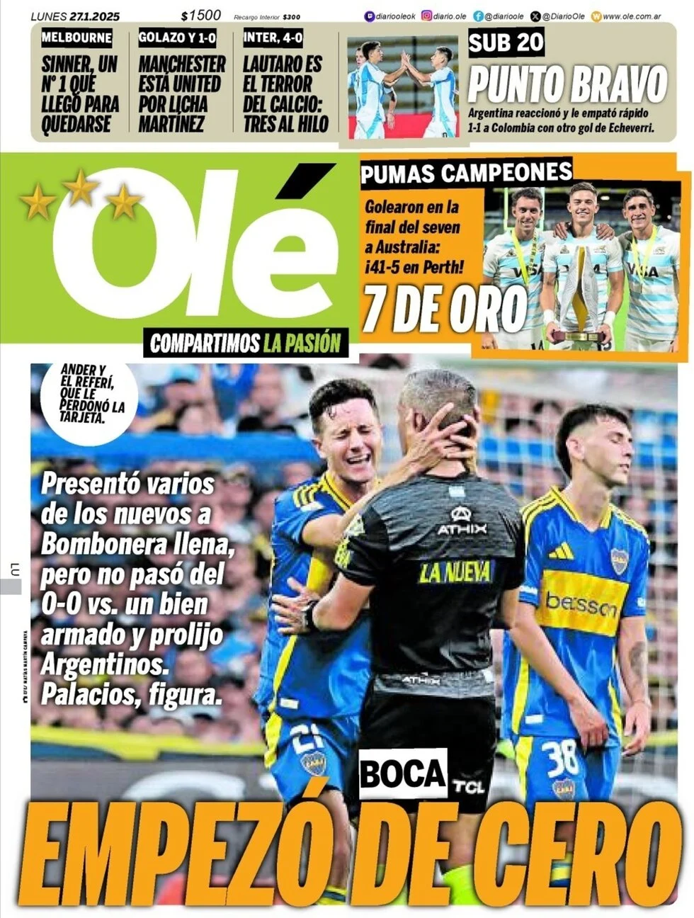 anteprima della prima pagina di ol del 27/01/2025