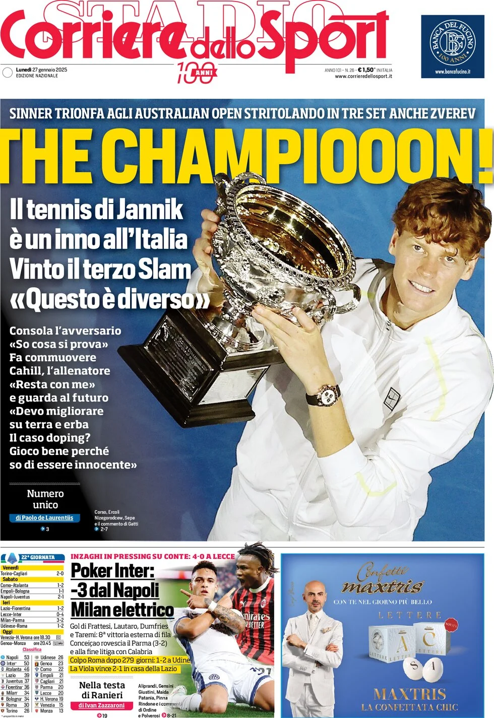 anteprima della prima pagina di corriere-dello-sport del 27/01/2025