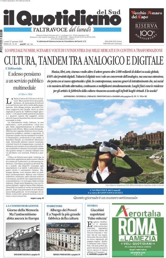 anteprima della prima pagina di il-quotidiano-del-sud-laltravoce del 27/01/2025