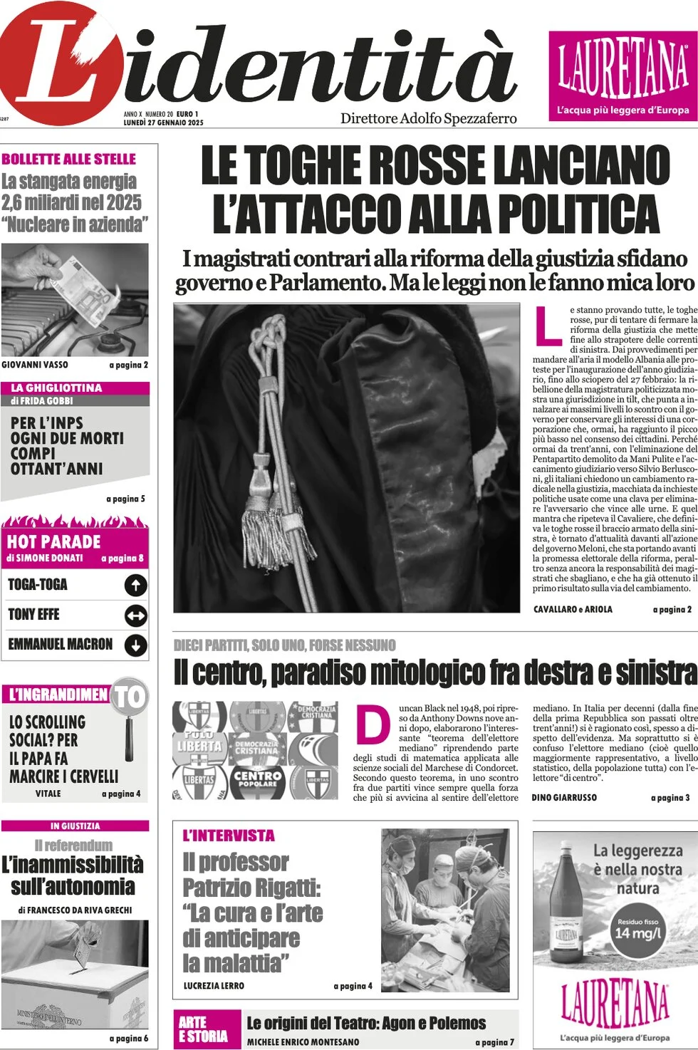 anteprima della prima pagina di lidentit del 27/01/2025