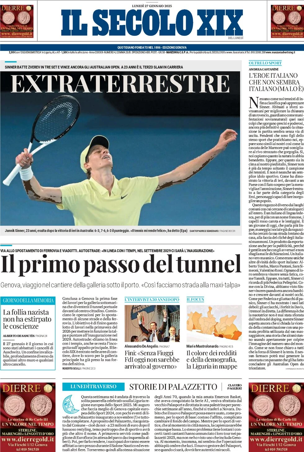 anteprima della prima pagina di il-secolo-xix del 27/01/2025
