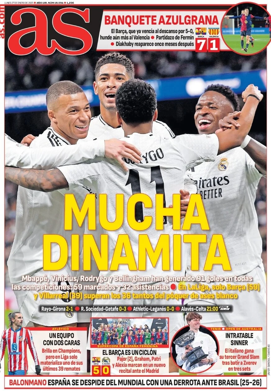 anteprima della prima pagina di as-madrid del 27/01/2025