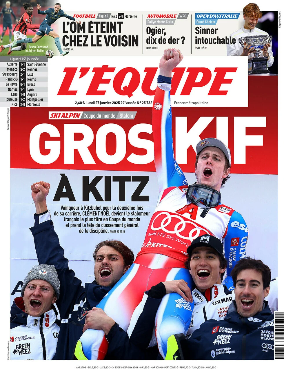 anteprima della prima pagina di lequipe del 27/01/2025