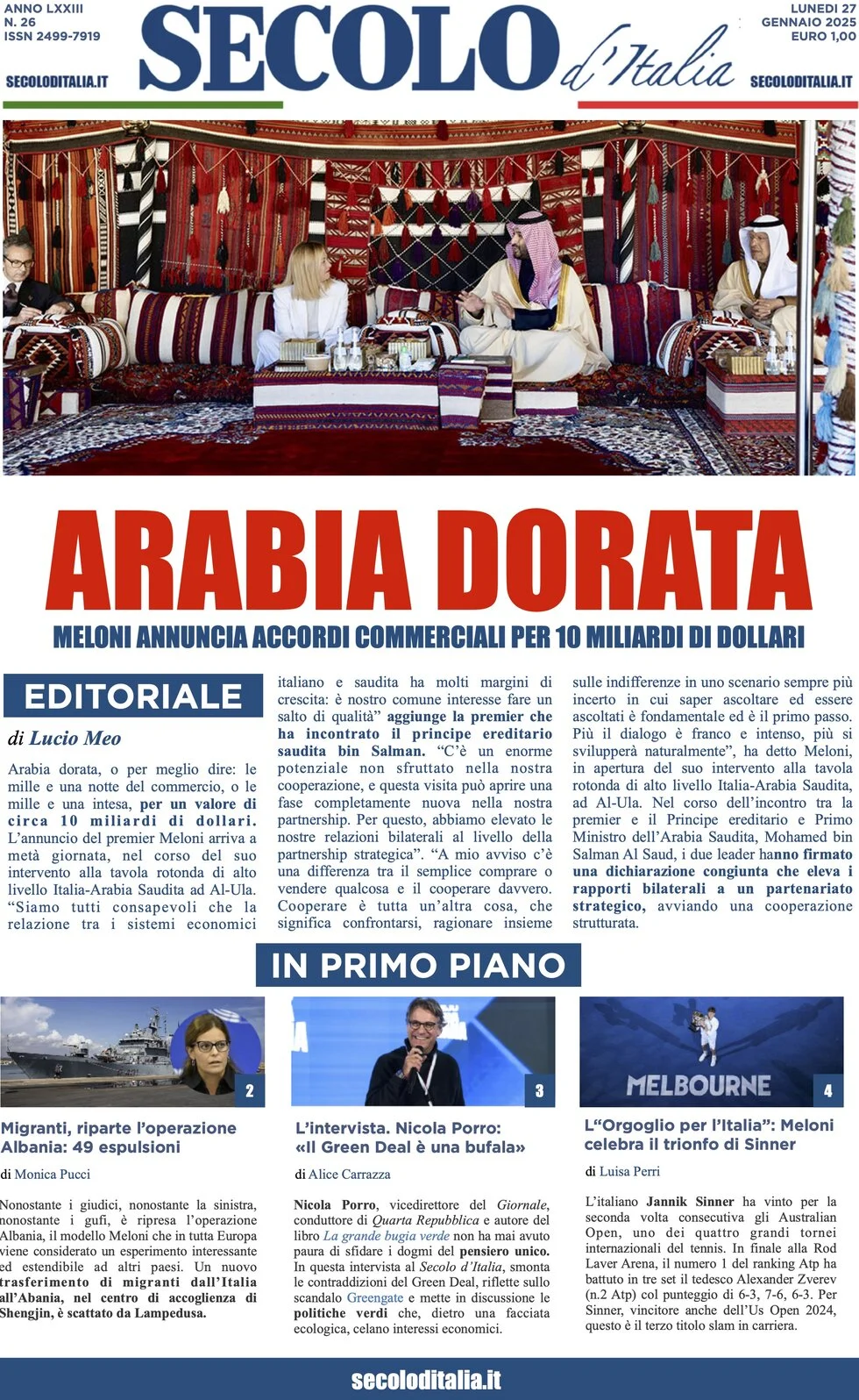 anteprima della prima pagina di secolo-ditalia del 27/01/2025
