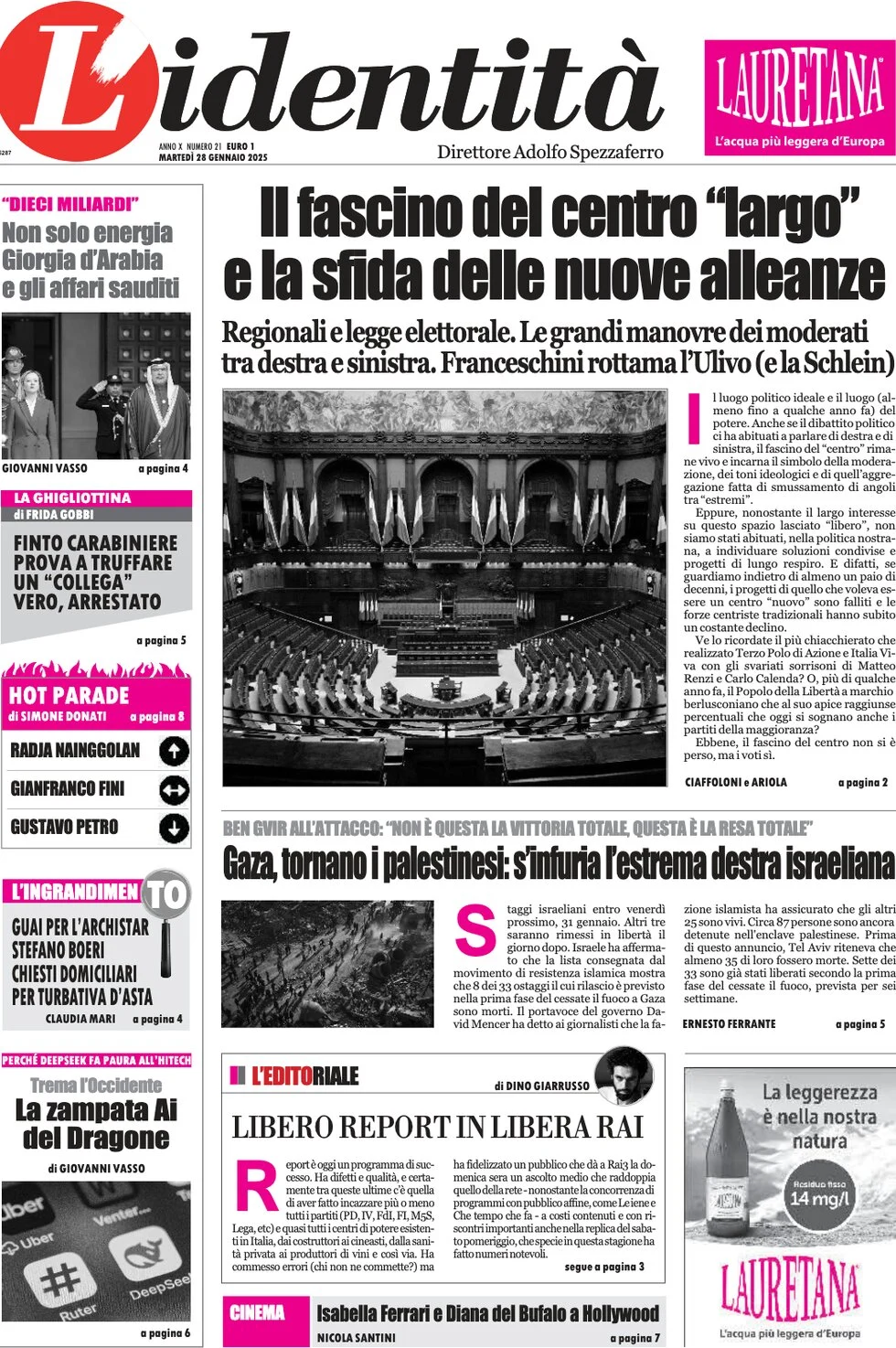 anteprima della prima pagina di lidentit del 28/01/2025