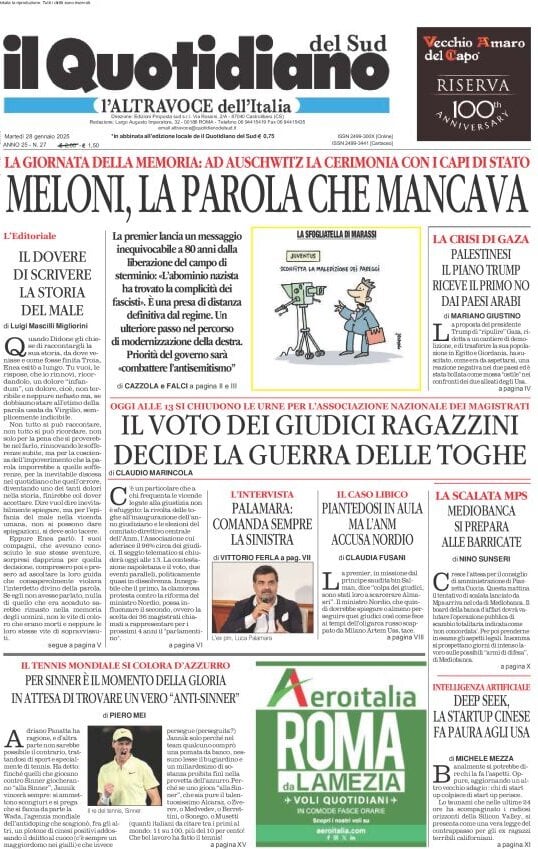 anteprima della prima pagina di il-quotidiano-del-sud-laltravoce del 28/01/2025