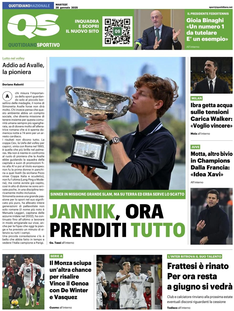 anteprima della prima pagina di qs-quotidiano-sportivo del 28/01/2025