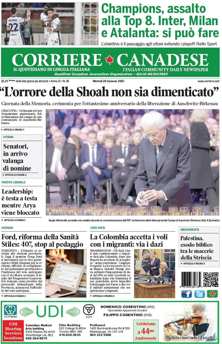 anteprima della prima pagina di corriere-canadese del 28/01/2025
