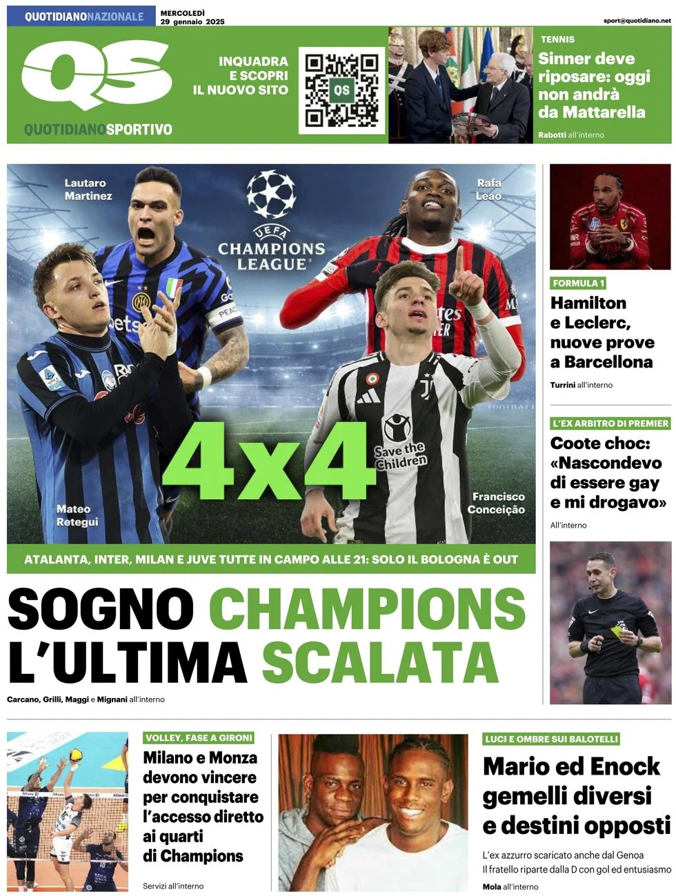 anteprima della prima pagina di qs-quotidiano-sportivo del 29/01/2025