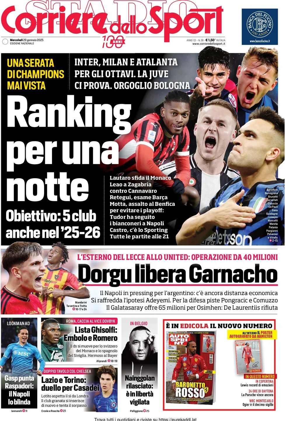 anteprima della prima pagina di corriere-dello-sport del 29/01/2025