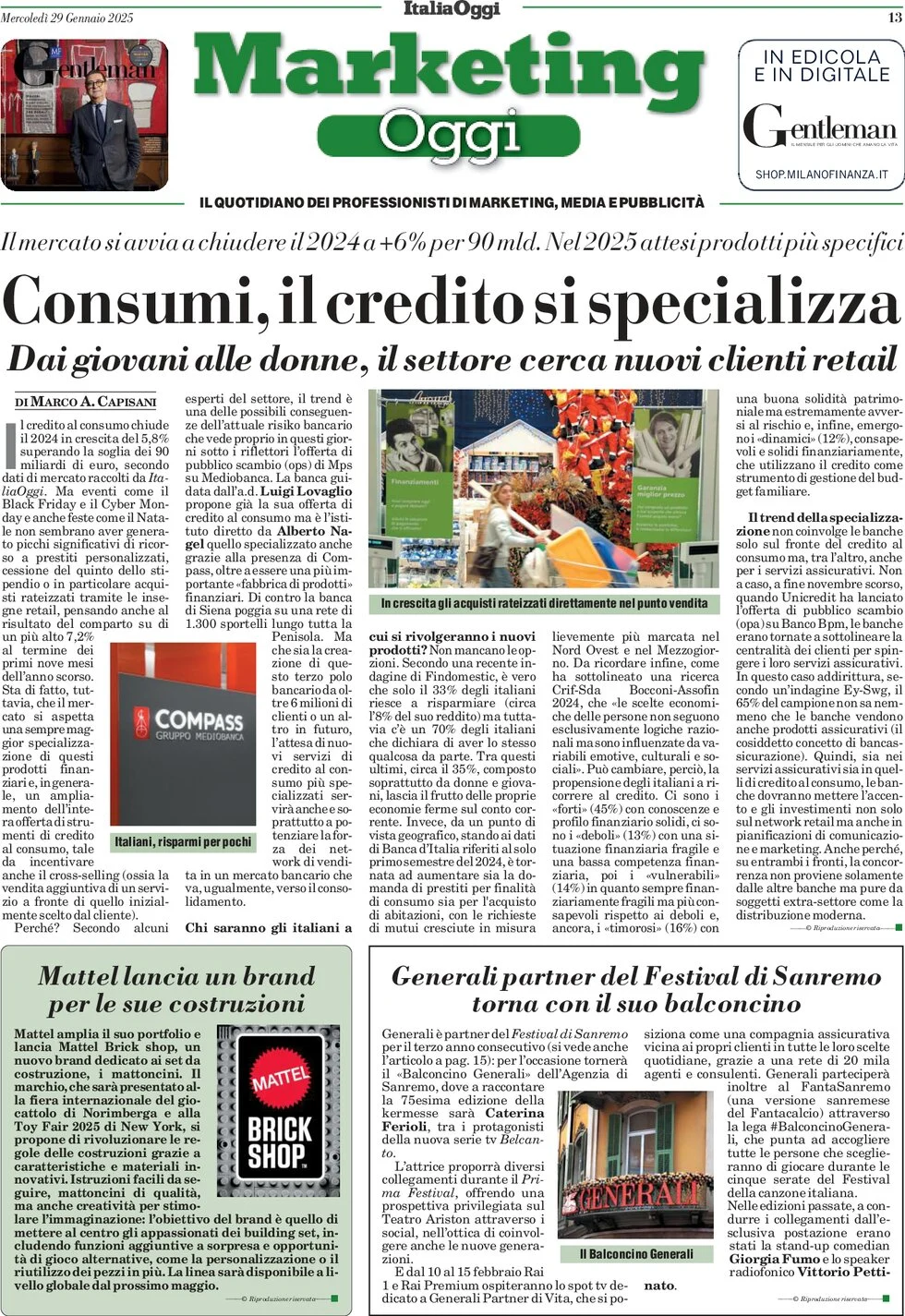 anteprima della prima pagina di marketing-oggi del 29/01/2025