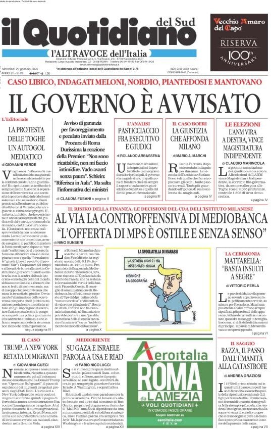 anteprima della prima pagina di il-quotidiano-del-sud-laltravoce del 29/01/2025
