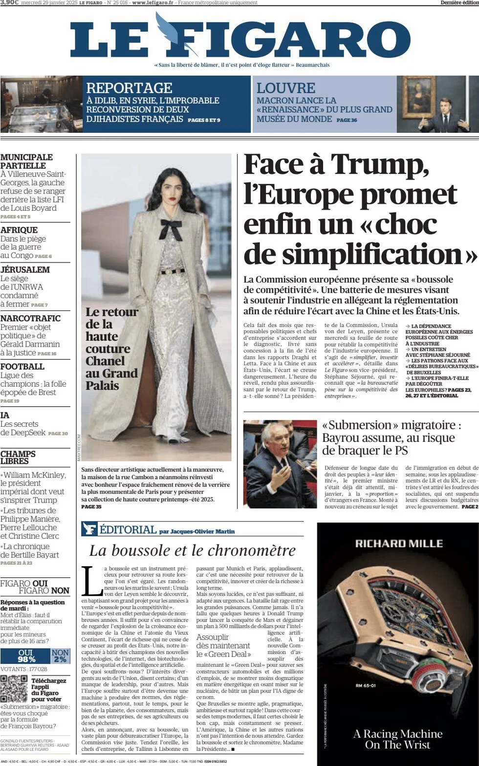 anteprima della prima pagina di le-figaro del 29/01/2025