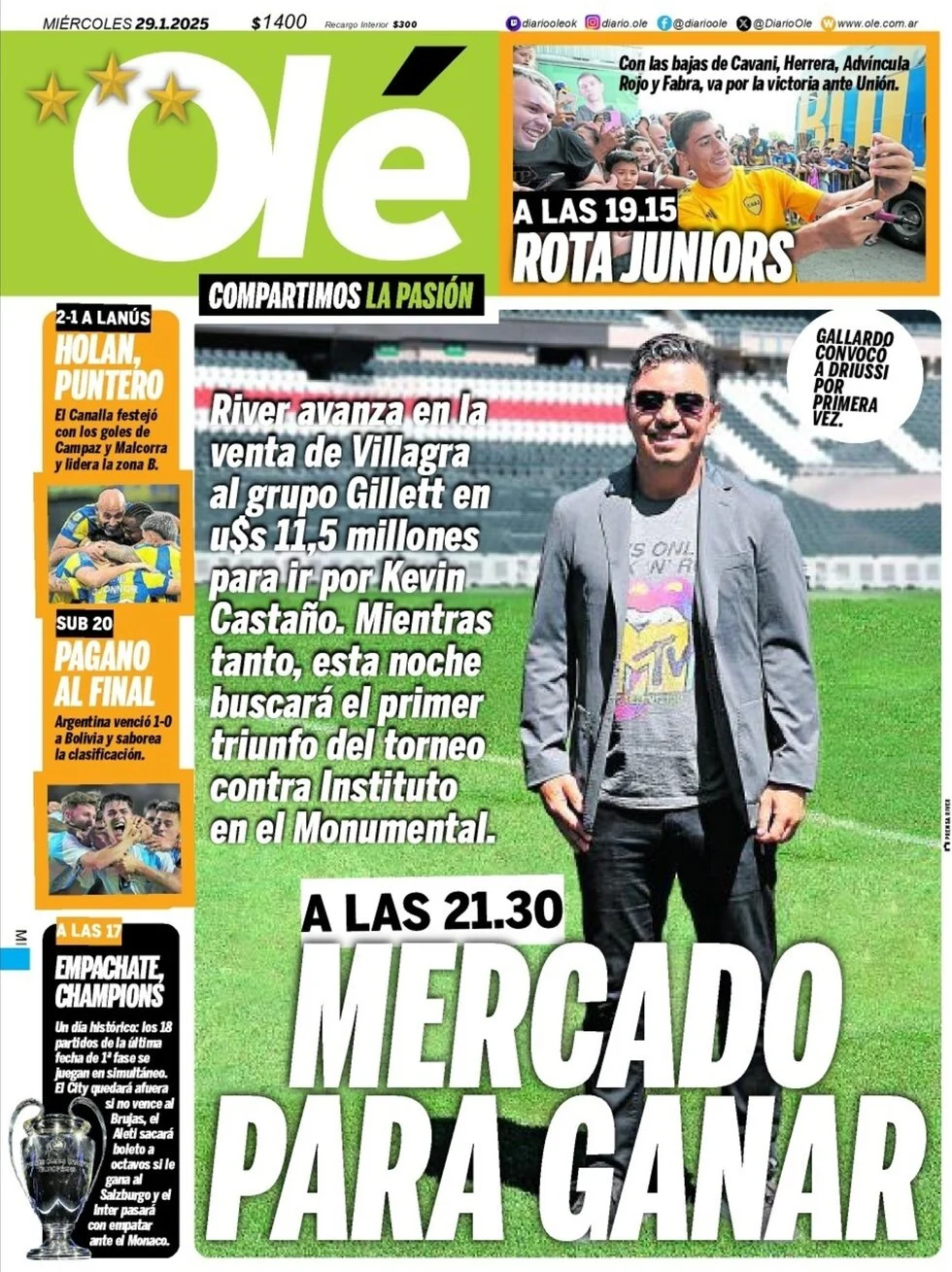 anteprima della prima pagina di ol del 29/01/2025