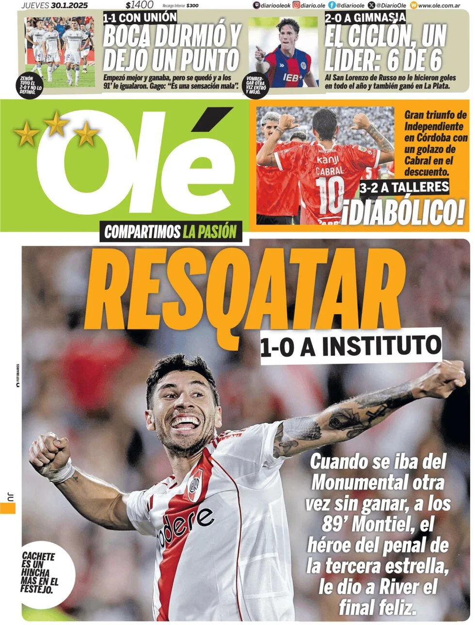 anteprima della prima pagina di ol del 30/01/2025