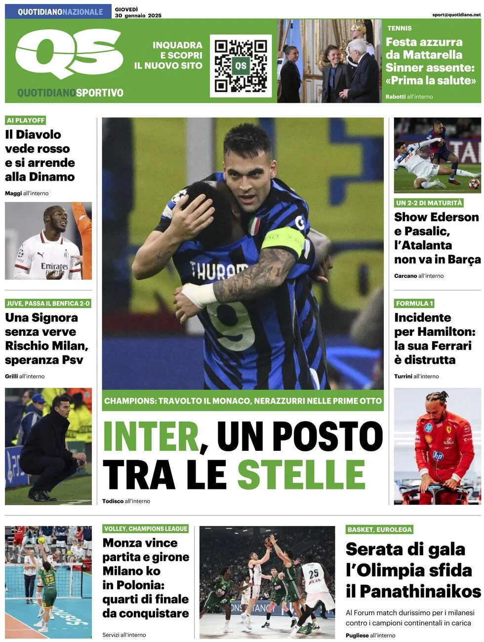 anteprima della prima pagina di qs-quotidiano-sportivo del 30/01/2025