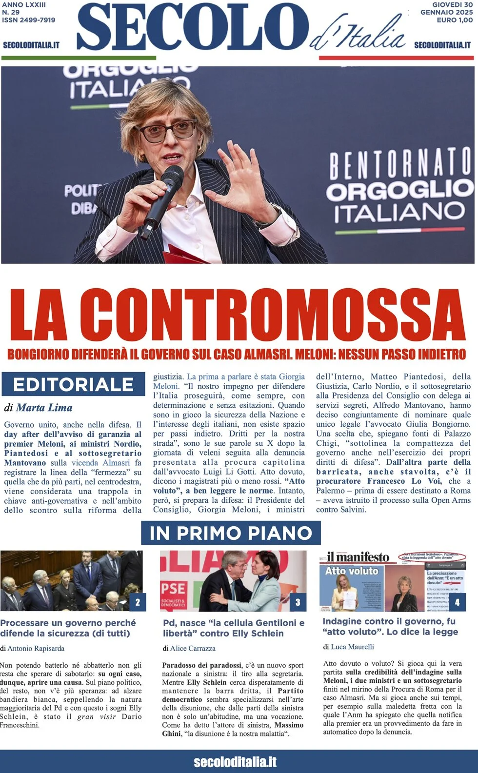 anteprima della prima pagina di secolo-ditalia del 30/01/2025