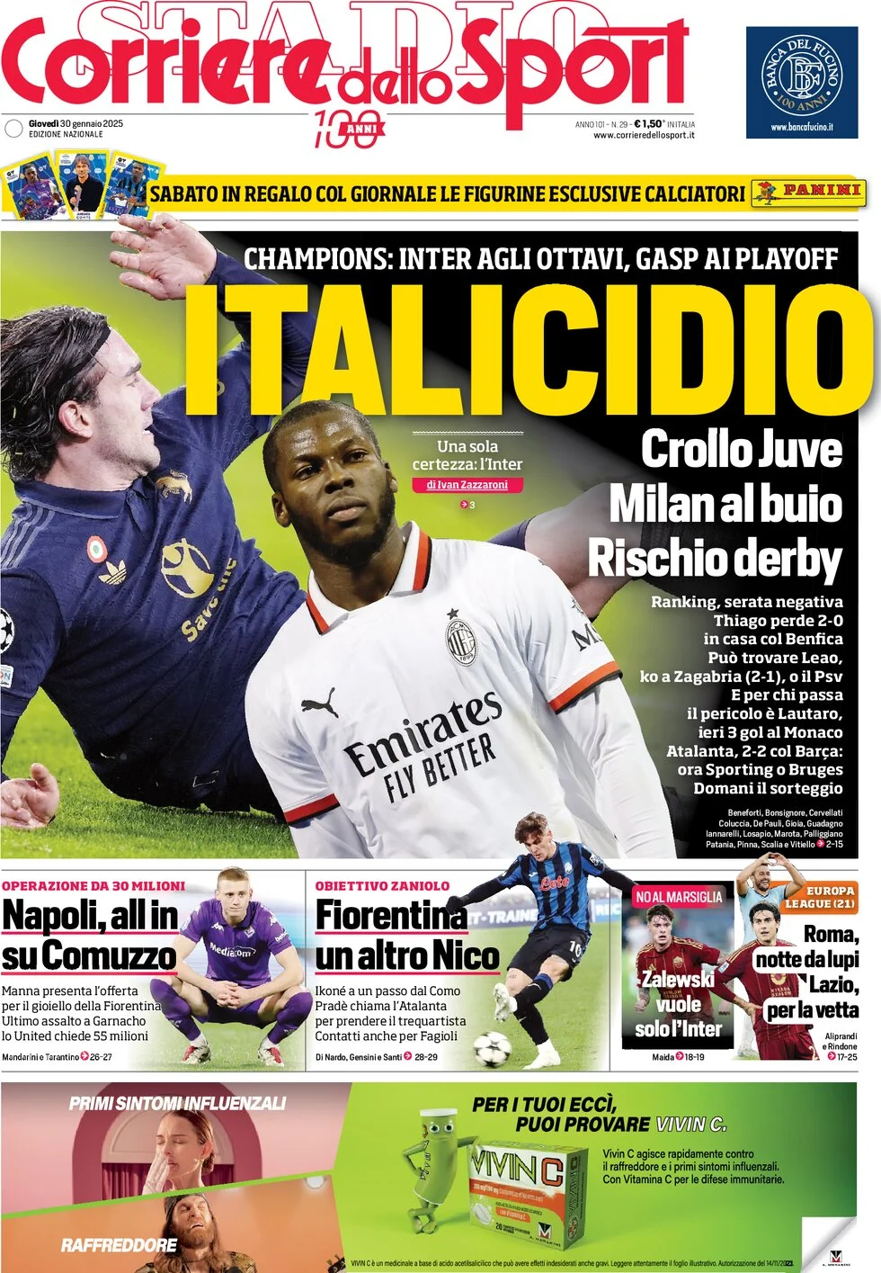 anteprima della prima pagina di corriere-dello-sport del 30/01/2025