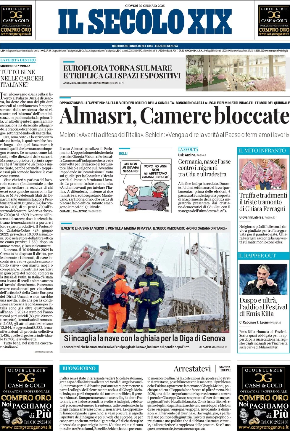 anteprima della prima pagina di il-secolo-xix del 30/01/2025