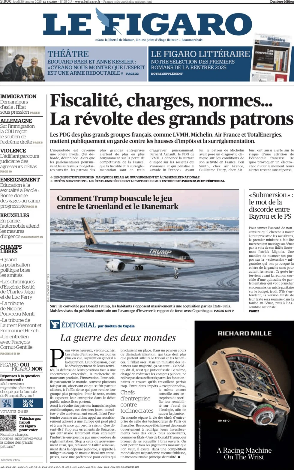 anteprima della prima pagina di le-figaro del 30/01/2025
