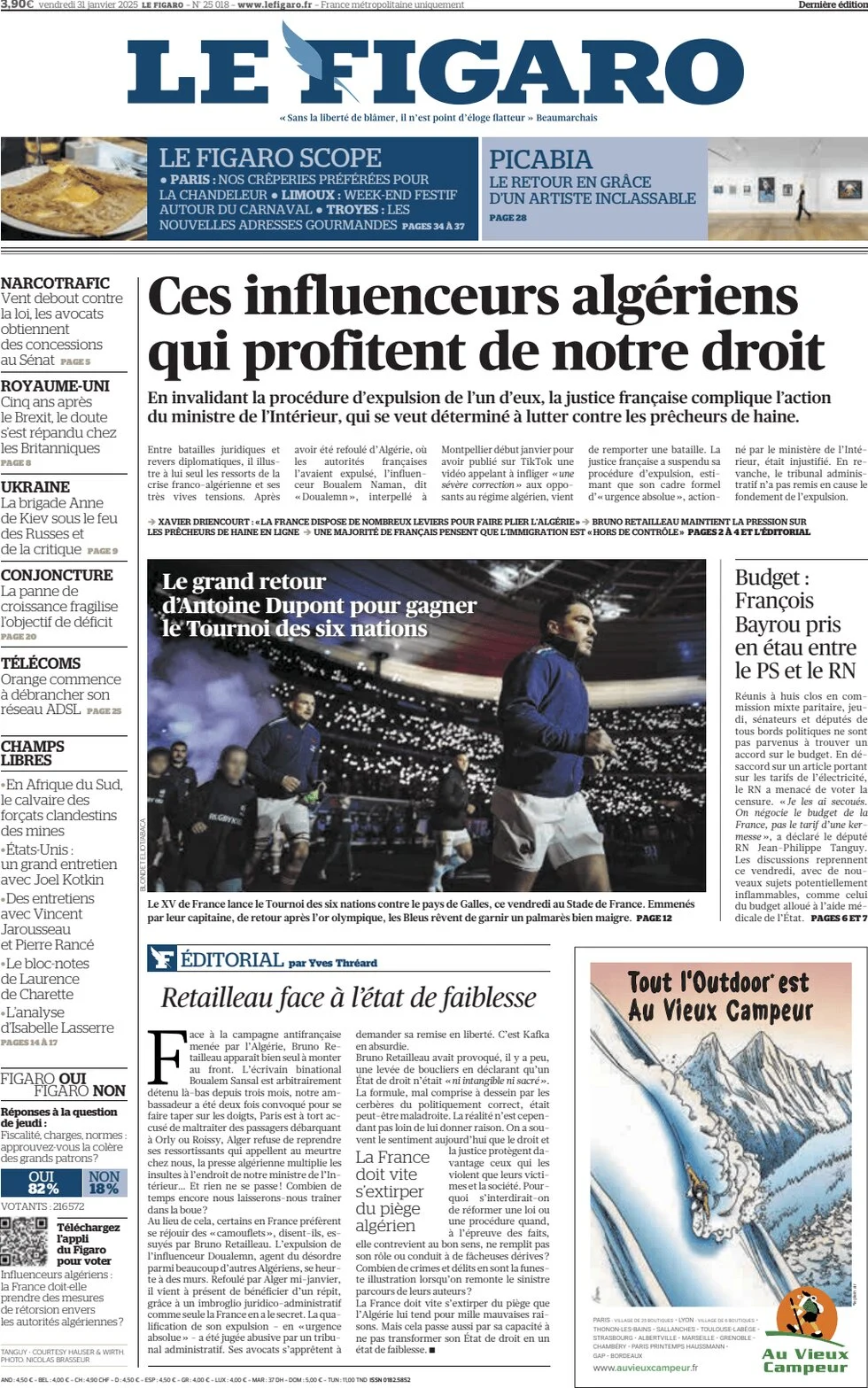 anteprima della prima pagina di le-figaro del 31/01/2025