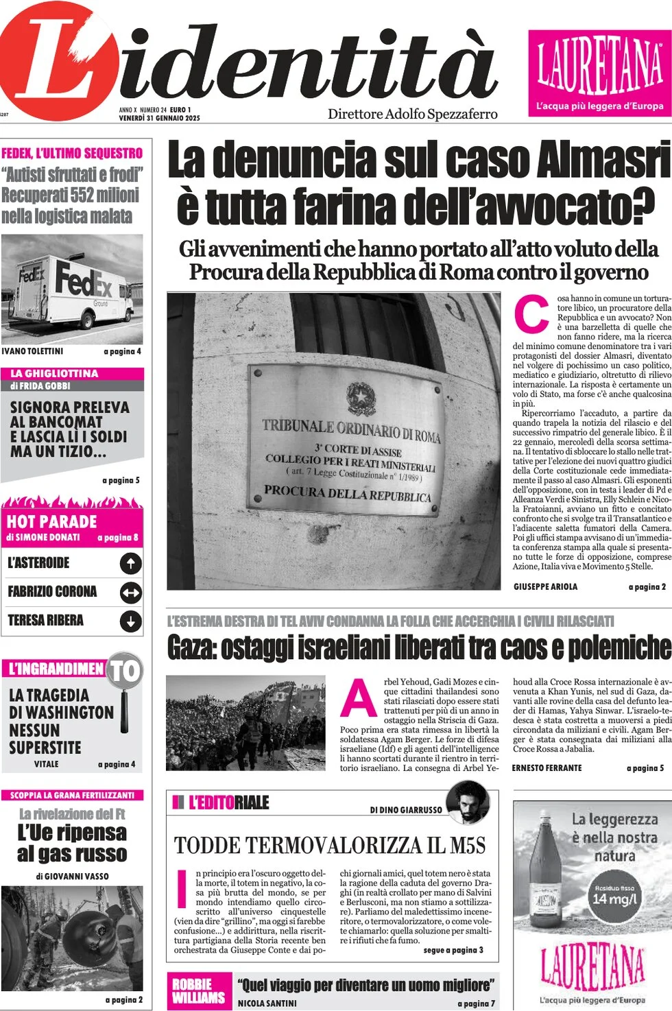 anteprima della prima pagina di lidentit del 31/01/2025
