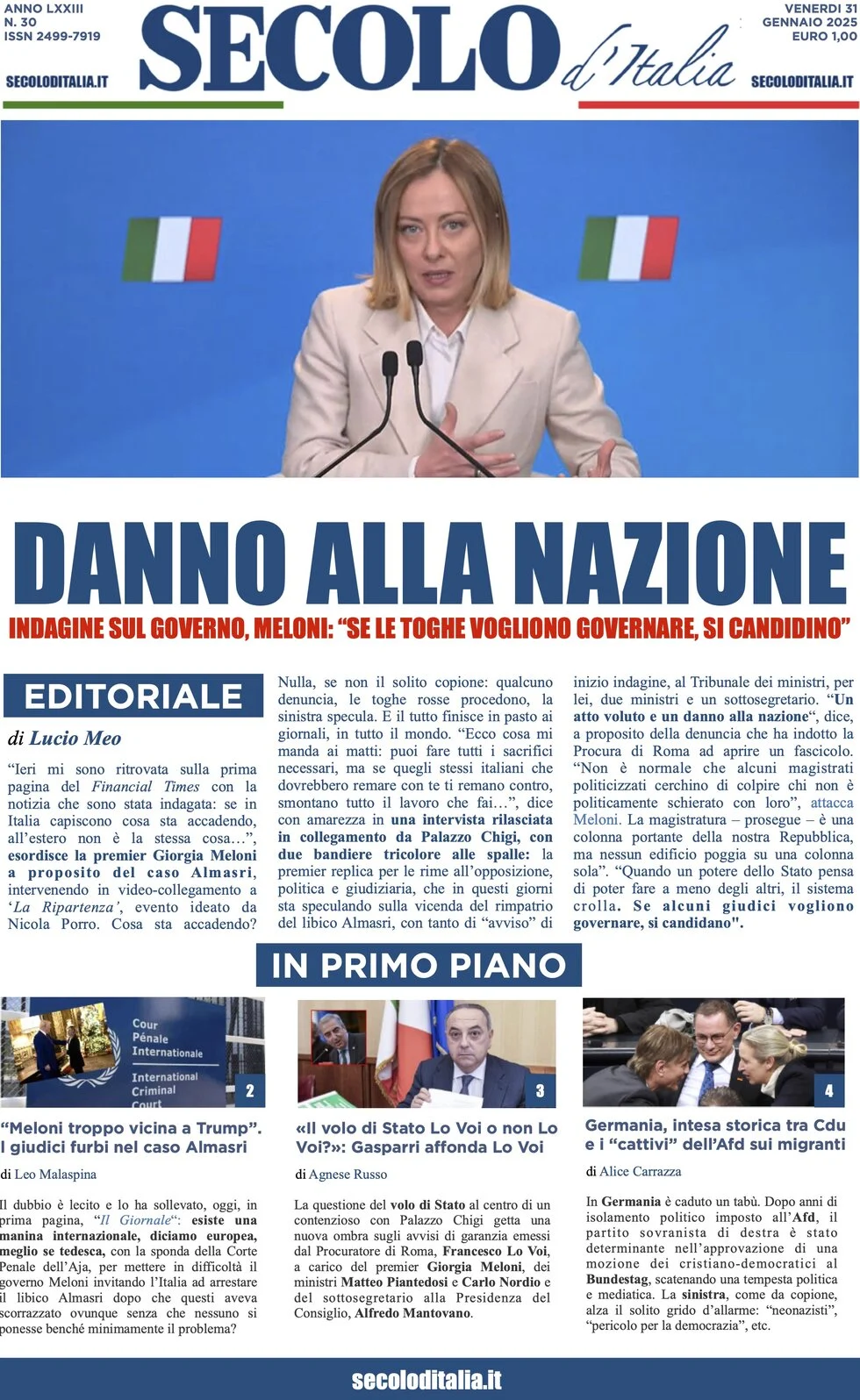 anteprima della prima pagina di secolo-ditalia del 31/01/2025