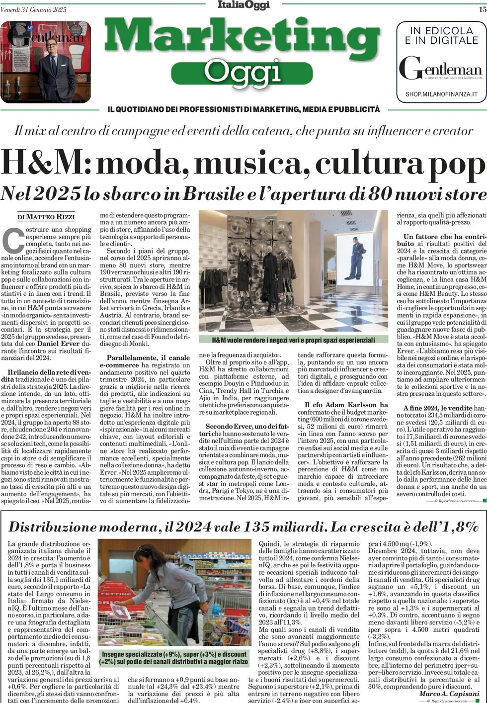 anteprima della prima pagina di marketing-oggi del 31/01/2025