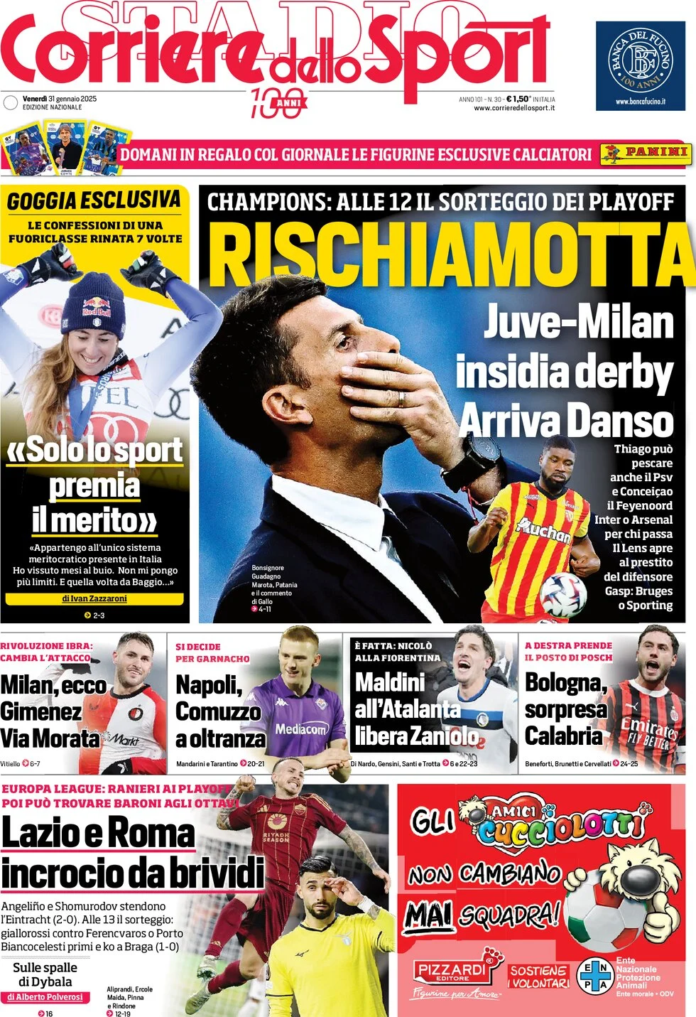 anteprima della prima pagina di corriere-dello-sport del 31/01/2025