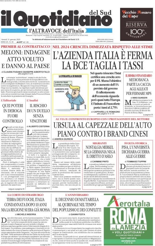 anteprima della prima pagina di il-quotidiano-del-sud-laltravoce del 31/01/2025