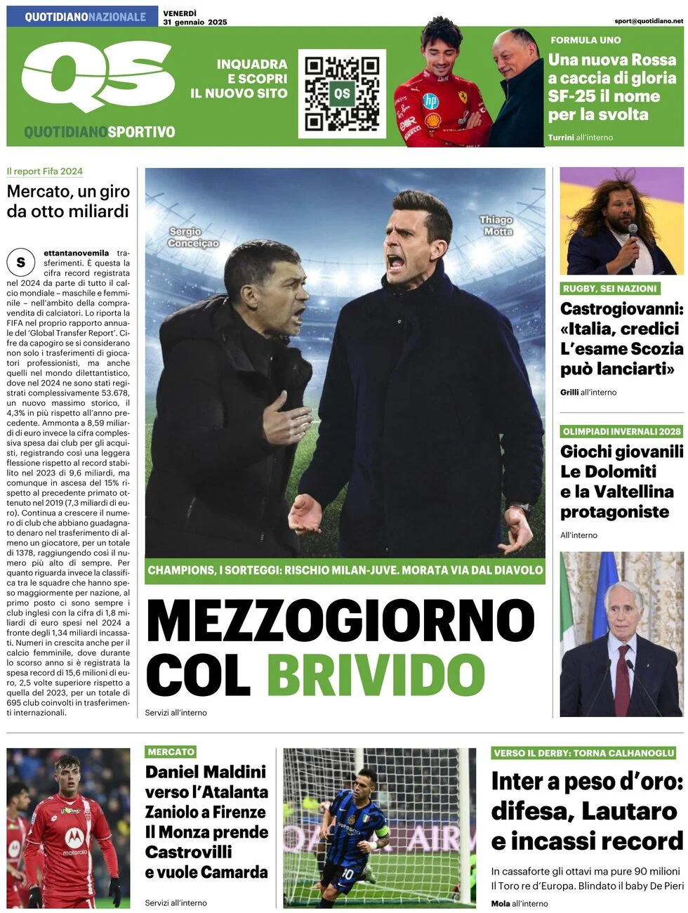 anteprima della prima pagina di qs-quotidiano-sportivo del 31/01/2025