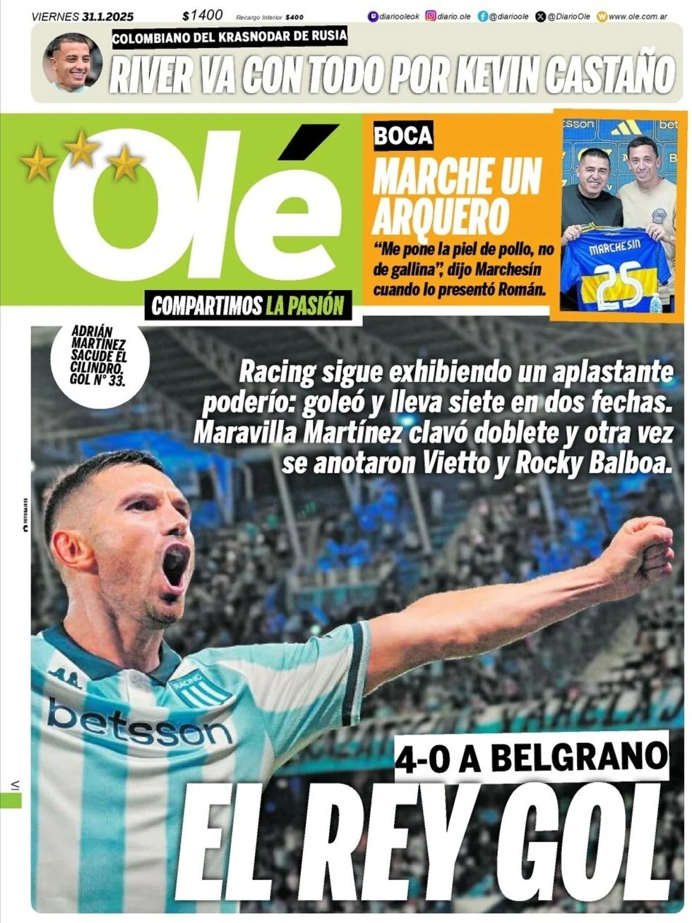 anteprima della prima pagina di ol del 31/01/2025