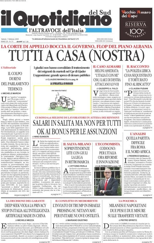 anteprima della prima pagina di il-quotidiano-del-sud-laltravoce del 01/02/2025