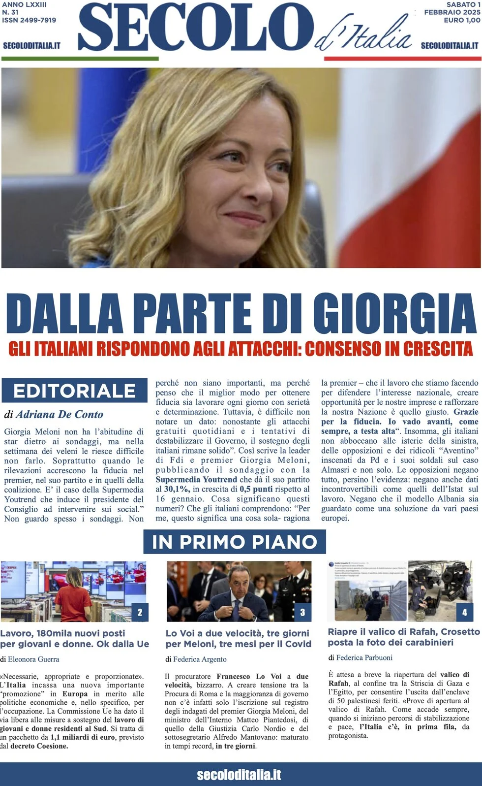 anteprima della prima pagina di secolo-ditalia del 01/02/2025